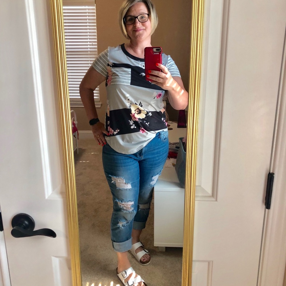 Women’s Striped Floral Tee Shirt Top
